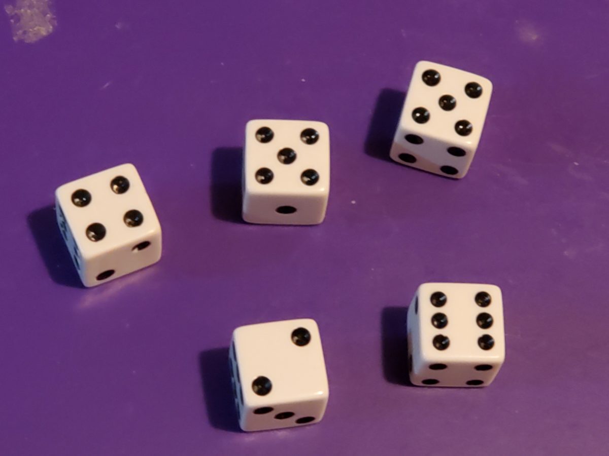 Five dice showing 4, 5, 5, 2, 6